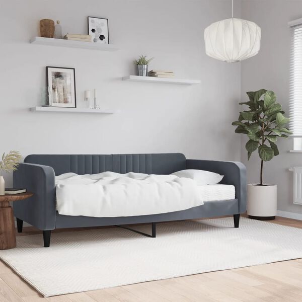 vidaXL Lit de jour avec matelas gris fonc&eacute; 90x190 cm velours