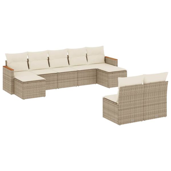vidaXL Salon de jardin avec coussins 9 pcs beige r&eacute;sine tress&eacute;e