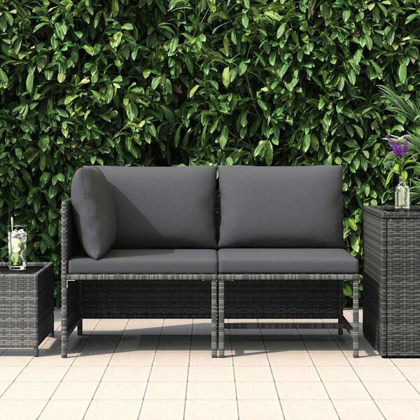 vidaXL Salon de jardin 2 pcs avec coussins Gris Résine tressée