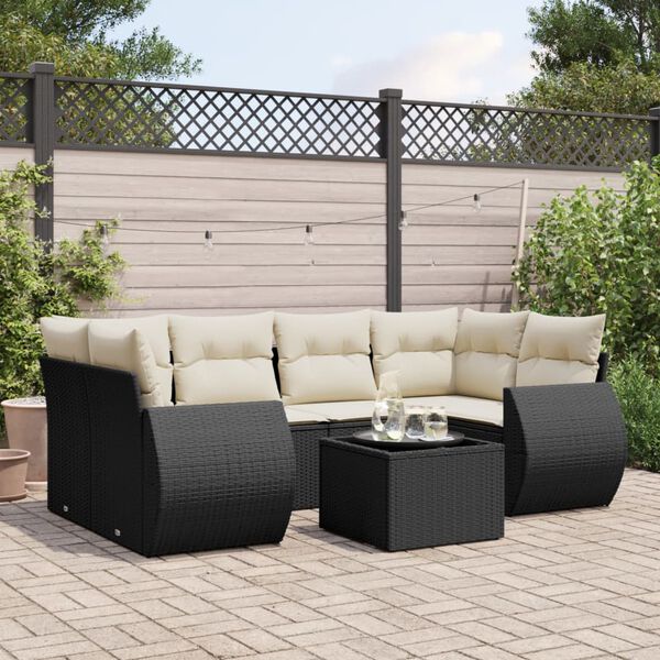 vidaXL Salon de jardin 7 pcs avec coussins noir résine tressée