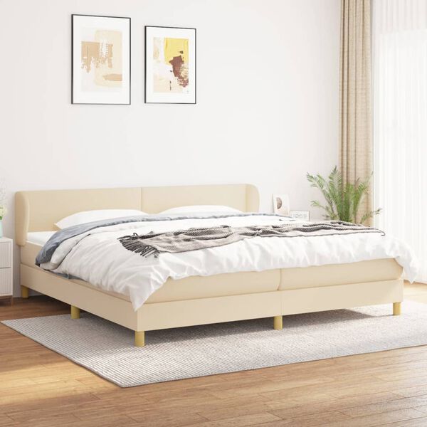 vidaXL Sommier &agrave; lattes de lit avec matelas Cr&egrave;me 200x200 cm Tissu