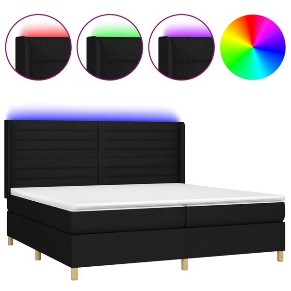 vidaXL Sommier &agrave; lattes de lit et matelas et LED Noir 200x200 cm Tissu