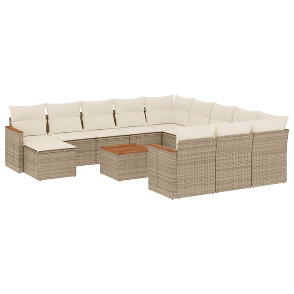 vidaXL Salon de jardin avec coussins 13 pcs beige r&eacute;sine tress&eacute;e