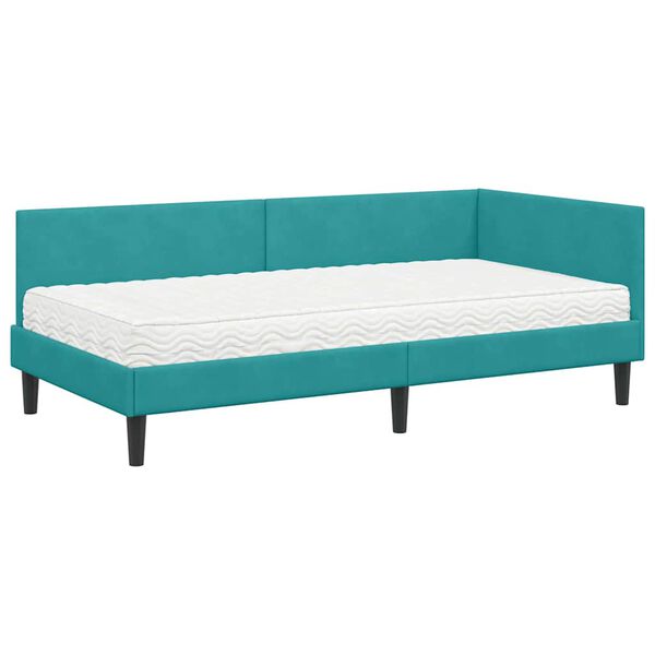 vidaXL Cadre de lit d'angle avec matelas Autre 2 pcs Turquoise Velours