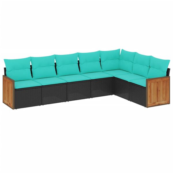 vidaXL Salon de jardin 7 pcs avec coussins noir r&eacute;sine tress&eacute;e