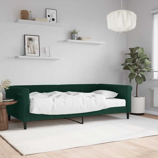 vidaXL Lit de jour avec matelas vert fonc&eacute; 100x200 cm velours