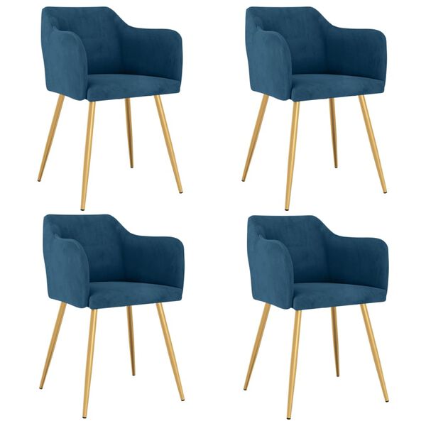 vidaXL Chaises &agrave; manger lot de 4 Bleu Velours