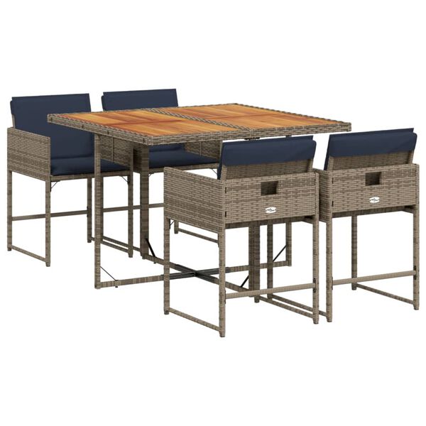 vidaXL Ensemble &agrave; manger de jardin 5 pcs coussins gris r&eacute;sine tress&eacute;e