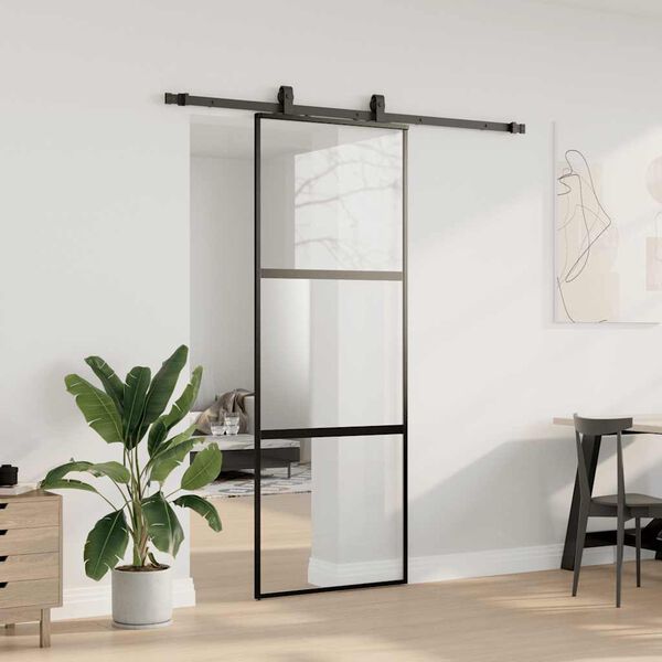 vidaXL Porte coulissante kit quincaillerie noir 76x205 cm verre tremp&eacute;