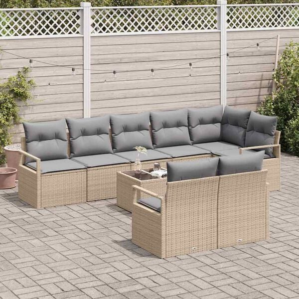 vidaXL Ensemble de canap&eacute; de jardin 9 pcs Beige et Gris clair
