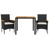 vidaXL Ensemble &agrave; manger de jardin et coussins 3 pcs noir rotin acacia