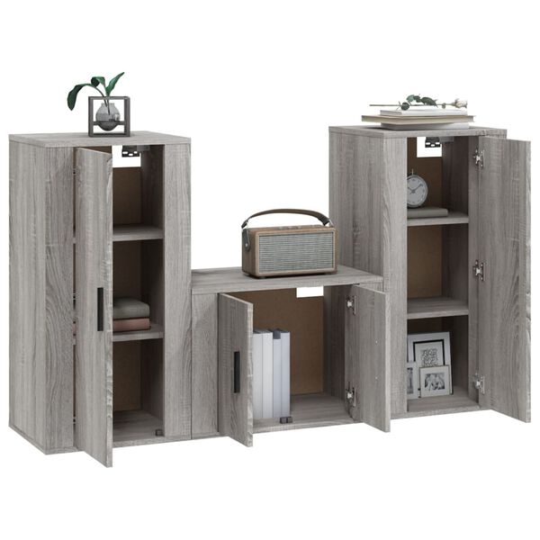 vidaXL Ensemble de meubles TV 3 pcs Sonoma gris Bois d'ing&eacute;nierie