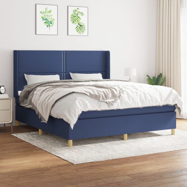 vidaXL Sommier &agrave; lattes de lit avec matelas Bleu 180x200 cm Tissu
