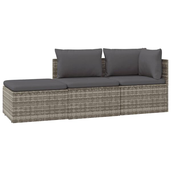 vidaXL Salon de jardin 3 pcs avec coussins Gris Résine tressée