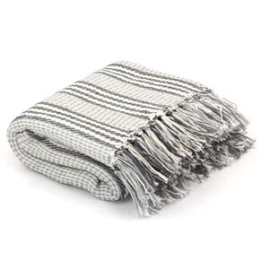 vidaXL Couverture coton &agrave; rayures 220x250 cm Gris et Blanc