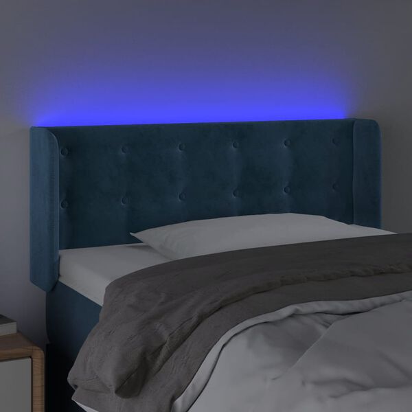 vidaXL T&ecirc;te de lit &agrave; LED Bleu fonc&eacute; 103x16x78/88 cm Velours