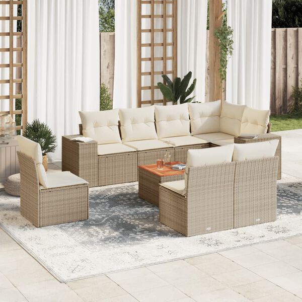vidaXL Salon de jardin avec coussins 9 pcs beige r&eacute;sine tress&eacute;e