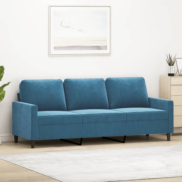 vidaXL Canap&eacute; &agrave; 3 places Bleu 180 cm Velours