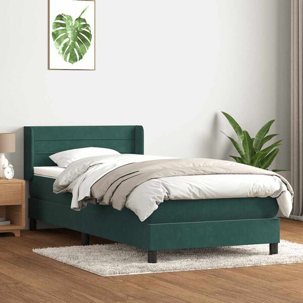 vidaXL Sommier &agrave; lattes de lit et matelas vert fonc&eacute; 100x210cm velours
