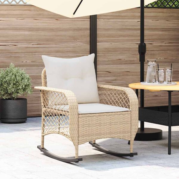 vidaXL Chaise à bascule de jardin avec coussins beige résine tressée