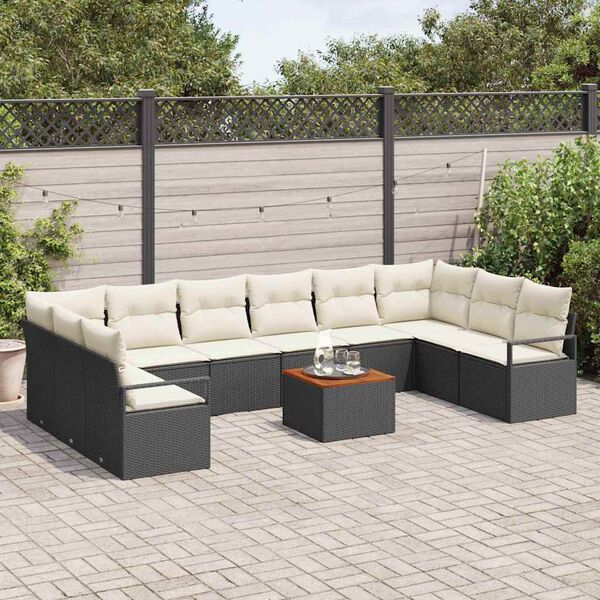 vidaXL Ensemble de canap&eacute; de jardin avec coussin 11 pcs Noir polyrotin