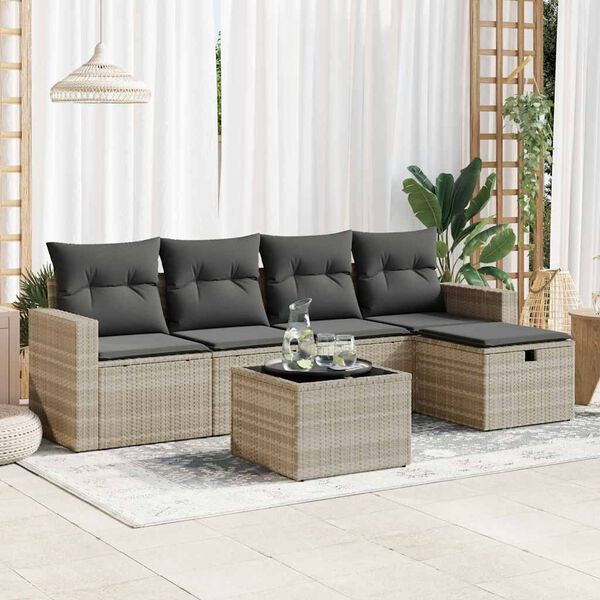 vidaXL Salon de jardin 6 pcs avec coussins gris clair r&eacute;sine tress&eacute;e