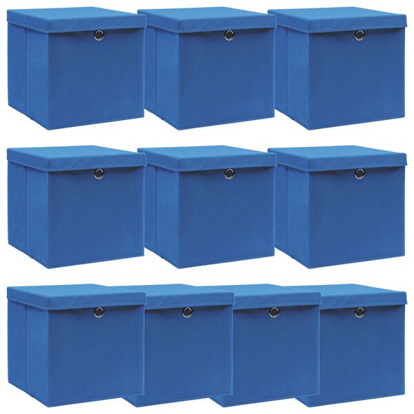 vidaXL Bo&icirc;tes de rangement avec couvercle 10 pcs Bleu 32x32x32cm Tissu
