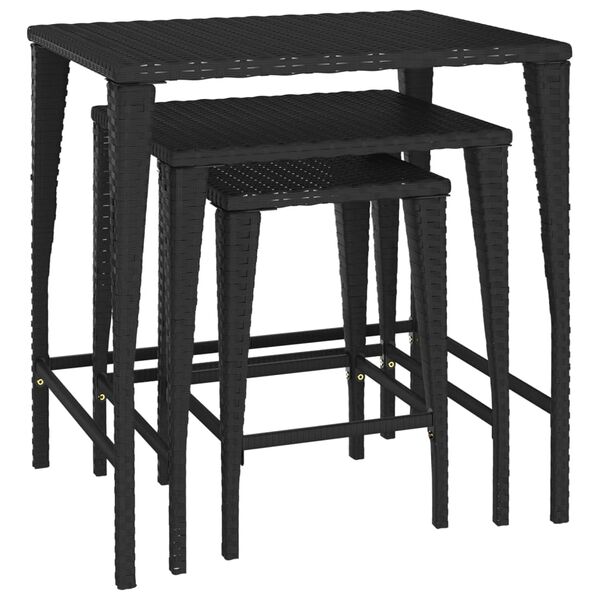 vidaXL Tables gigognes de jardin 3 pcs noir résine tressée