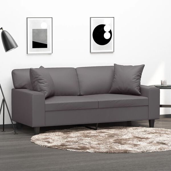 vidaXL Canap&eacute; 2 places avec oreillers d&eacute;coratifs gris 140cm similicuir