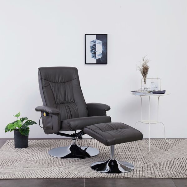 vidaXL Fauteuil de massage avec repose-pied Gris Similicuir