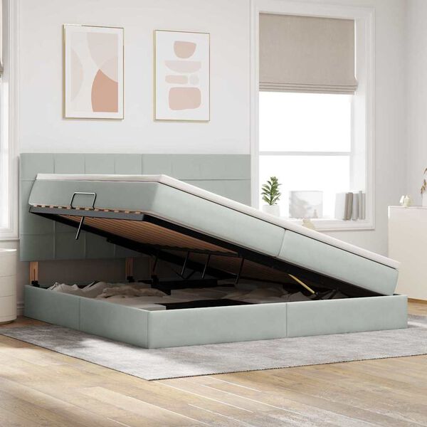 vidaXL Lit avec rangement et matelas Gris clair 200 x 200 cm Velours