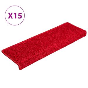 vidaXL Tapis d'escalier 15 pi&egrave;ces 65 x 21 x 4 cm Bordure rectangulaire rouge