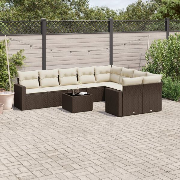 vidaXL Salon de jardin 10 pcs avec coussins marron r&eacute;sine tress&eacute;e