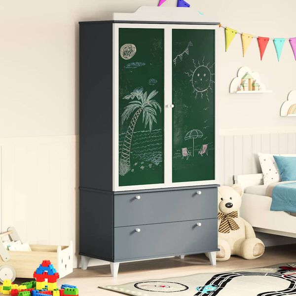 vidaXL Armoire Tableau Noir ROROS Gris et blanc 90 x 45 x 180 cm