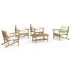 vidaXL Salon de jardin 5 pcs avec coussins blanc cr&egrave;me bambou