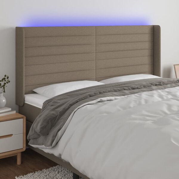 vidaXL T&ecirc;te de lit &agrave; LED Taupe 163x16x118/128 cm Tissu