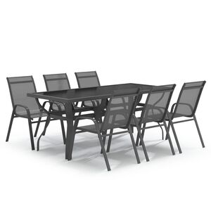 vidaXL Ensemble à manger de jardin 7 pcs Gris et noir