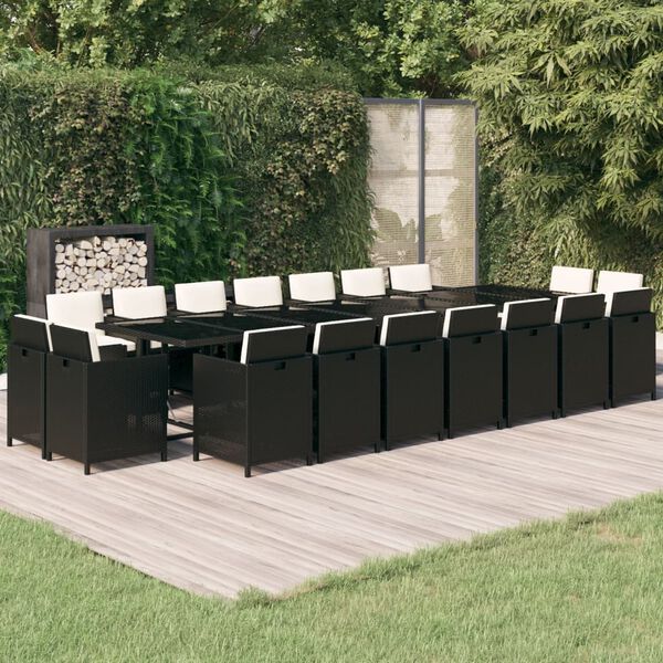 vidaXL Ensemble &agrave; manger de jardin coussins 19 pcs R&eacute;sine tress&eacute;e Noir