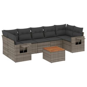 vidaXL Salon de jardin 8 pcs avec coussins gris r&eacute;sine tress&eacute;e