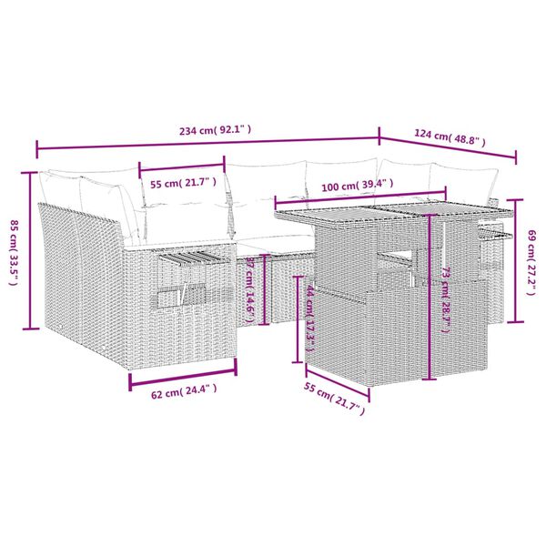vidaXL Salon de jardin avec coussins 7 pcs gris r&eacute;sine tress&eacute;e