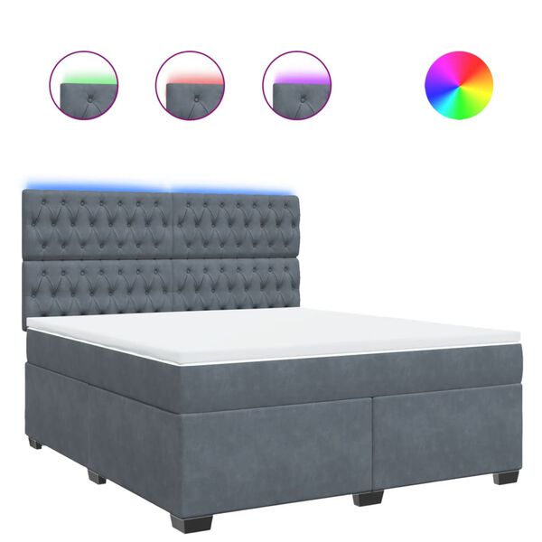 vidaXL Sommier &agrave; lattes de lit et matelas Gris fonc&eacute; 180x200cm Velours