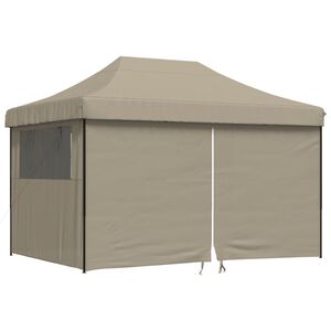 vidaXL Tente de r&eacute;ception pliable escamotable 4 parois lat&eacute;rales taupe