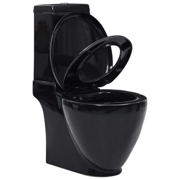 vidaXL Toilette en c&eacute;ramique &eacute;coulement d'eau &agrave; l'arri&egrave;re noir