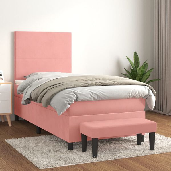 vidaXL Sommier &agrave; lattes de lit avec matelas Rose 90x190 cm Velours