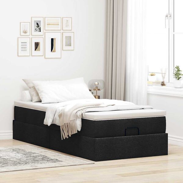 vidaXL Cadre de lit ottoman avec matelas noir 90x200 cm tissu