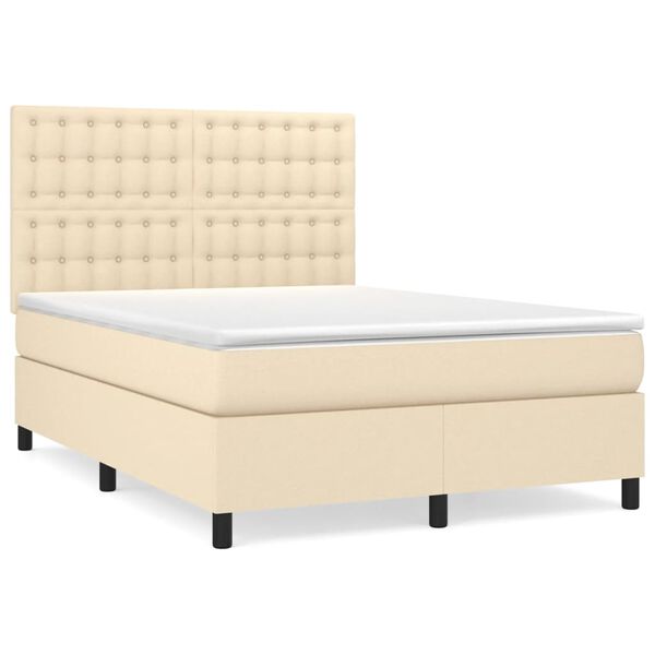 vidaXL Sommier &agrave; lattes de lit avec matelas Cr&egrave;me 140x190 cm Tissu