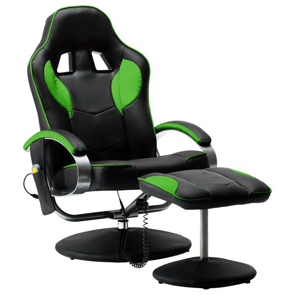 vidaXL Fauteuil de massage avec repose-pied vert similicuir