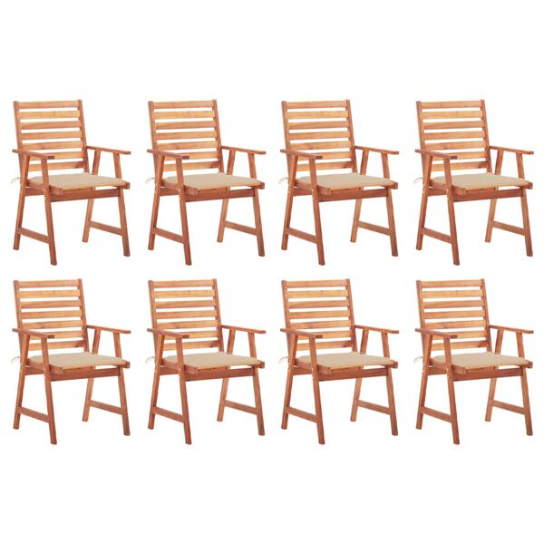 vidaXL Chaises à manger d'extérieur lot de 8 et coussins Acacia massif