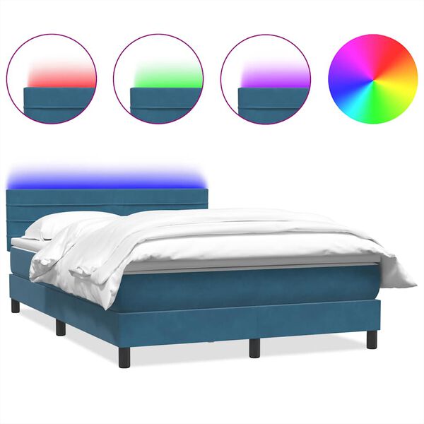 vidaXL Sommier &agrave; lattes de lit et matelas et LED Bleu fonc&eacute; 160x220cm Velours