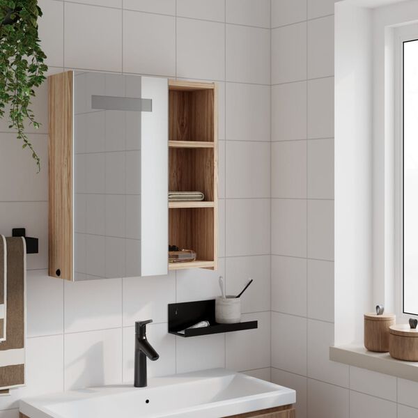 vidaXL Armoire de salle de bain à miroir avec LED chêne 45x13x52 cm